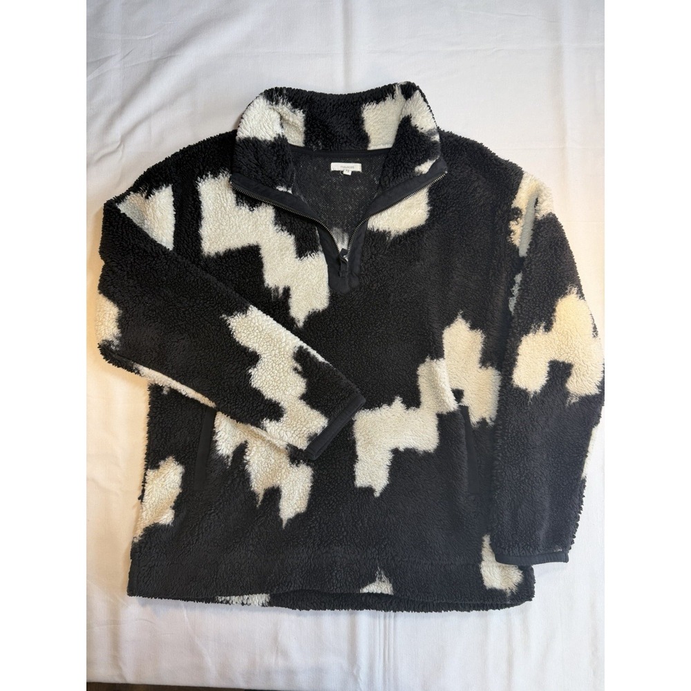 Maurices Women's Full Zip Sherpa Jacket Teddy Fuzzy, Size Small Black And White